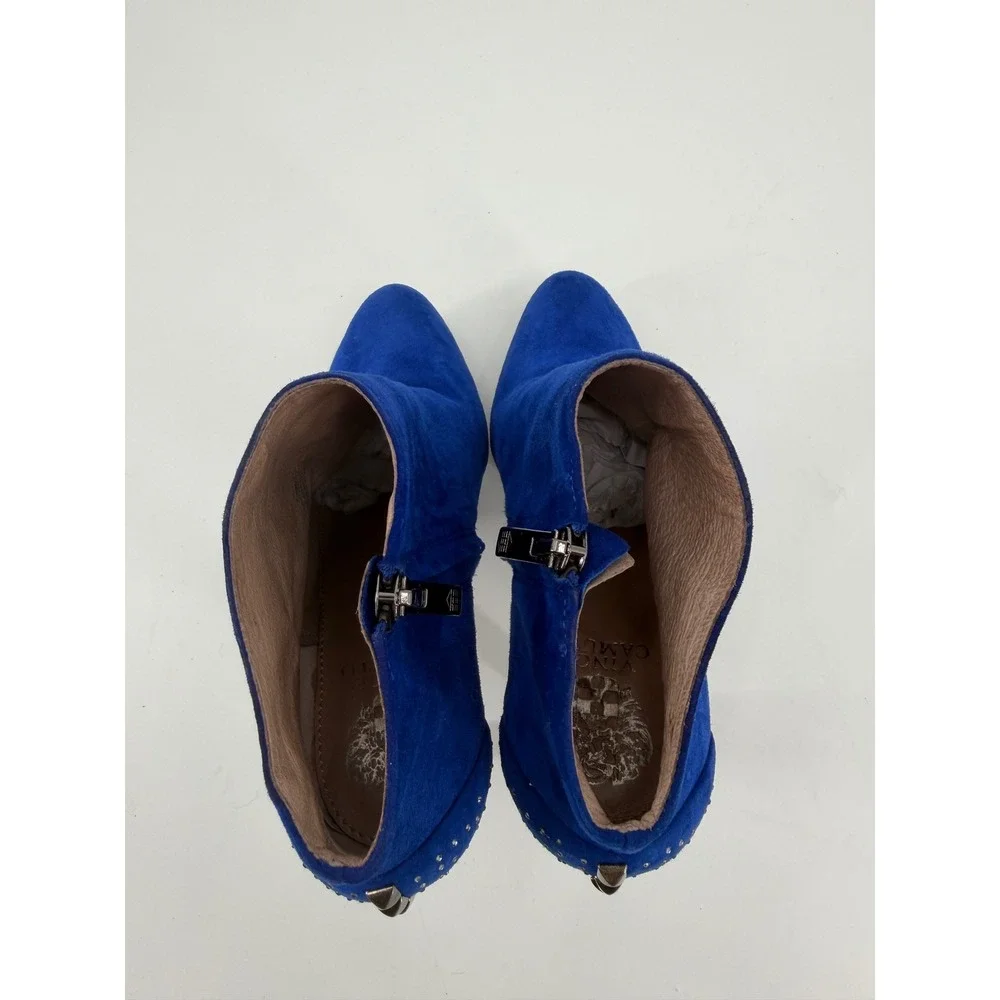 Vince Camuto Blue Suede Studded Platform Ankle Boots Heels 7.5B 37.5